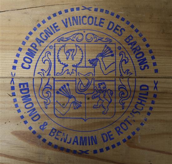 Six bottles of Baron Rothschild, 1987, Haut Medoc, in original wooden case.
